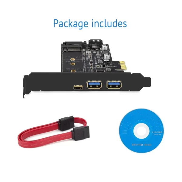 PCI-E to USB 3.0 PCI Express Card incl.1 USB C and 2 USB A Ports,Adding M.2 NVME SATA III SSD