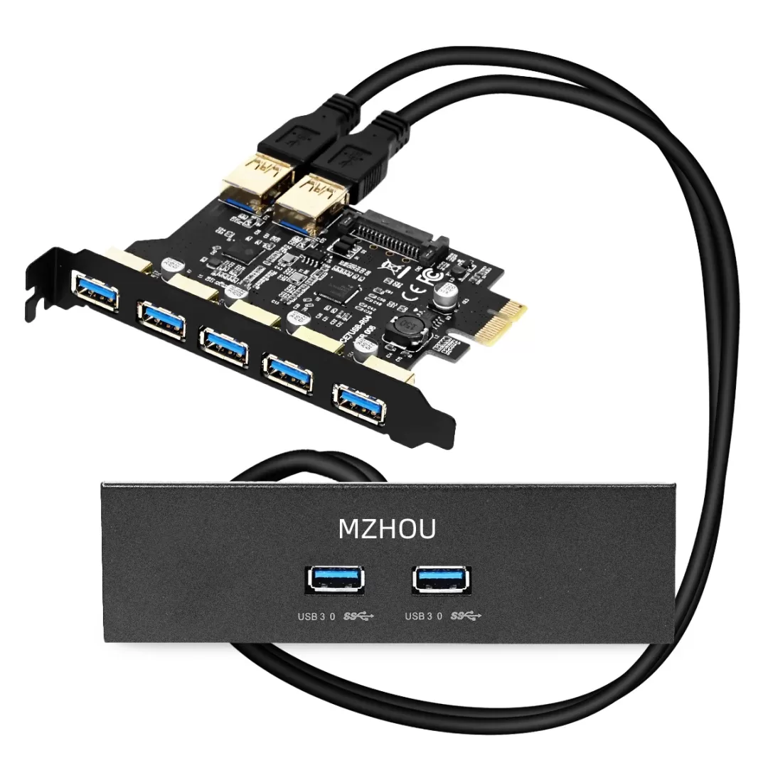 MZHOU 7 Ports PCI-E to USB 3.0 Expasion Card with 19-Pin SATA Power  Connector Superspeed up to 5Gbps - MZHOU