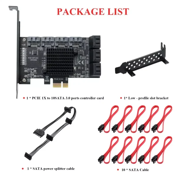 PCI-E 1X Interface 3.0 10 Port SATA Card 6Gbps SATA 3.0 PCIe Card,Support 10 Port SATA 3.0 Devices