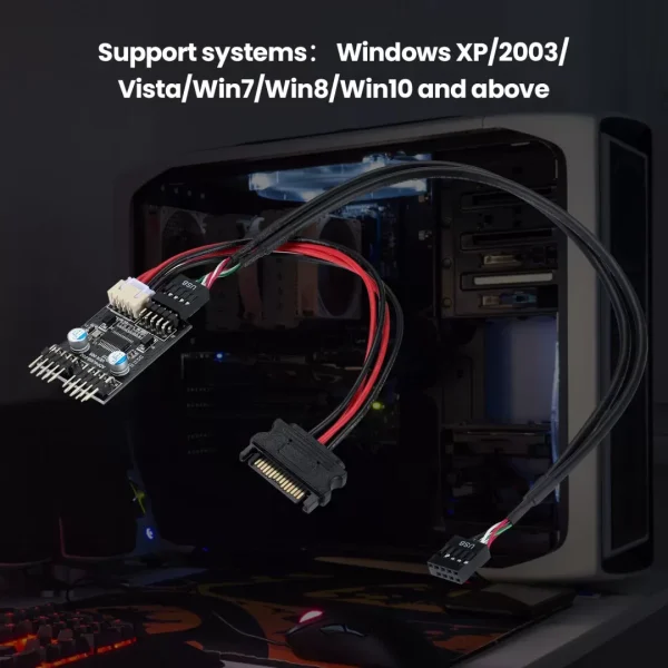 9-Pin USB Motherboard Header 1 to 2 USB Extension Cable USB 2.0 9Pin
