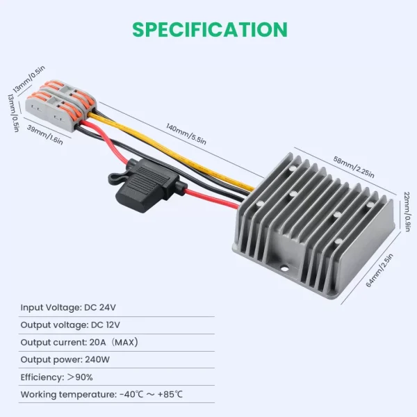 DC/DC 24V to 12V 20A Step Down Converter Regulator Low Voltage Reducer Buck Transformer