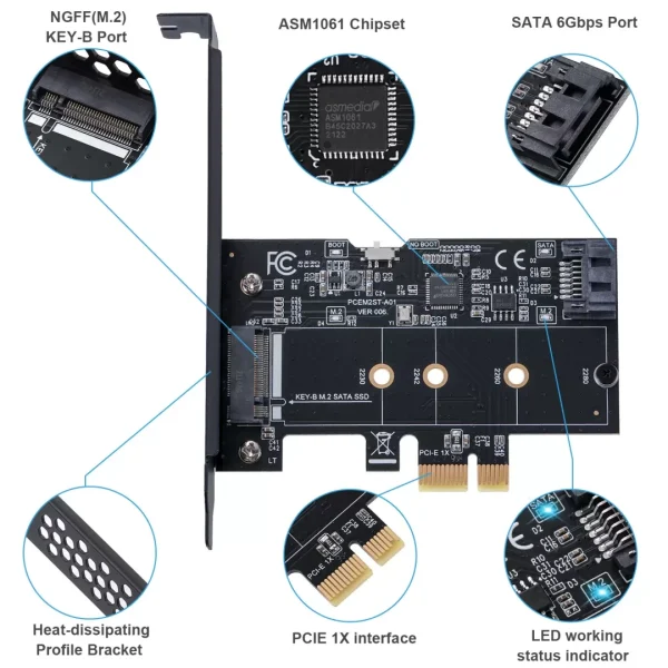PCI-E PCI Express to 1 SATA 3.0 to 1 Port M.2 NGFF SATA Adapter Card