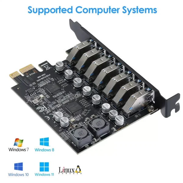 7 Port PCI Express Expansion Card, USB 3.0 7 Port Front Expansion Card, Connect 7 Devices Expanded