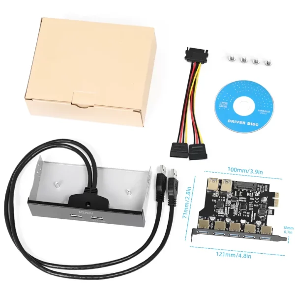 7 Ports PCI-E to USB 3.0 Expasion Card with 19-Pin SATA Power Connector Superspeed up to 5Gbps