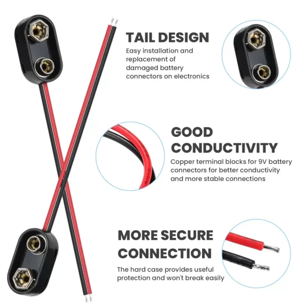 9V Battery Connector,10 PCS I-Type 9 Volt Buckle Connector Hard Plastic for Equipment with Battery