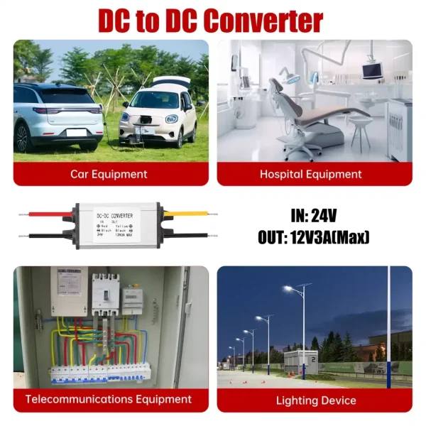 DC 24V to 12V Converter 3A 36W Step Down Converter Voltage Regulator IP68 Waterproof
