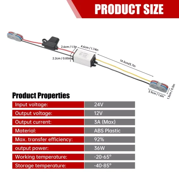 DC 24V to 12V Converter 3A 36W Step Down Converter Voltage Regulator IP68 Waterproof