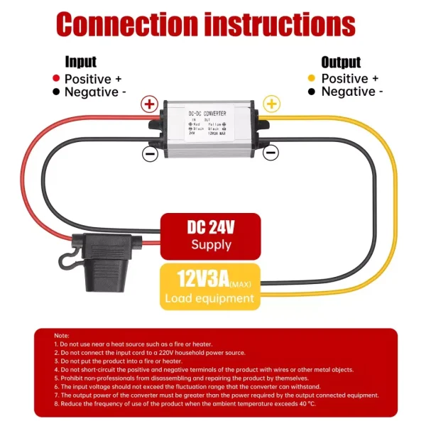 DC 24V to 12V Converter 3A 36W Step Down Converter Voltage Regulator IP68 Waterproof