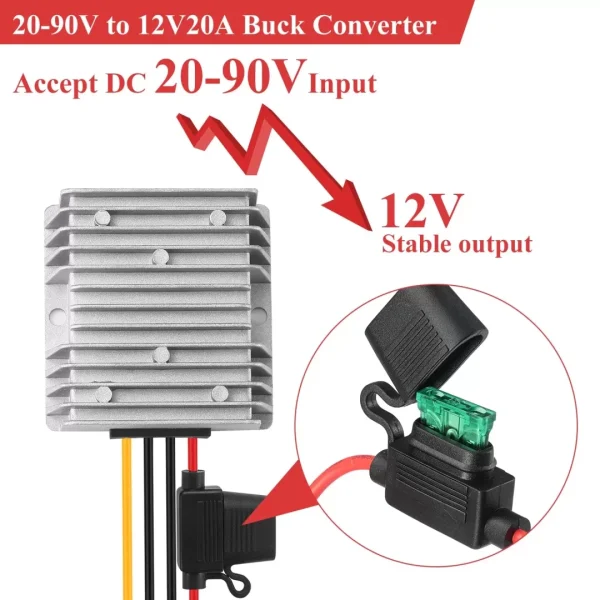DC 20-90V to 12V Step Down Converter,24V 48V 60V 72V 84V 90V Buck to 12V Converter 20A MAX
