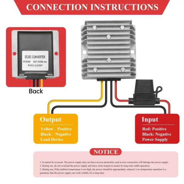 DC 20-90V to 12V Step Down Converter,24V 48V 60V 72V 84V 90V Buck to 12V Converter 20A MAX